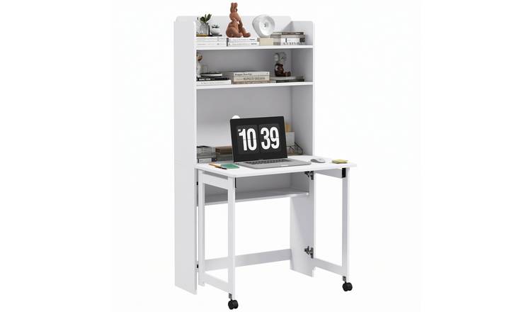 HOMCOM Foldable Computer Desk with Storage Shelves - White
