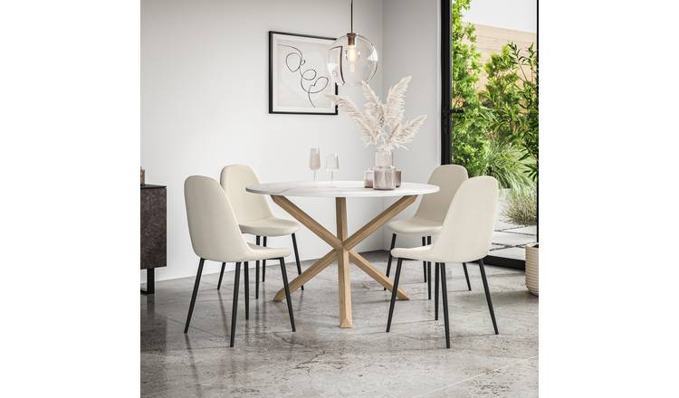 Furniture Online Malvern Maya Marble Top Dining Table & 4 Ivory Chairs