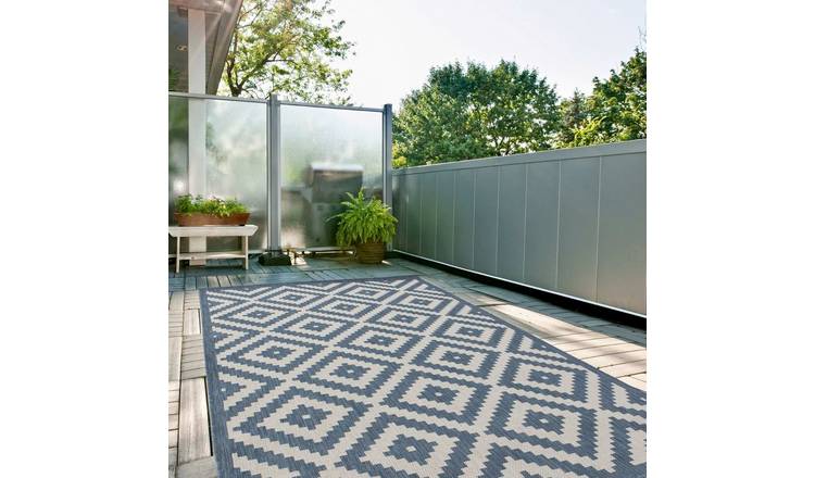 The Rugs Blue Ecology Outdoor Indoor Diamond Patio Rug - 120 x 170cm