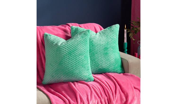OHS 2 Pack Waffle Fleece Cushion Covers 45 x 45cm - Jaded Green
