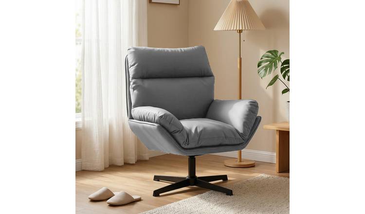 HOMCOM Faux Leather Modern Swivel Accent Chair for Living Room - Dark Grey