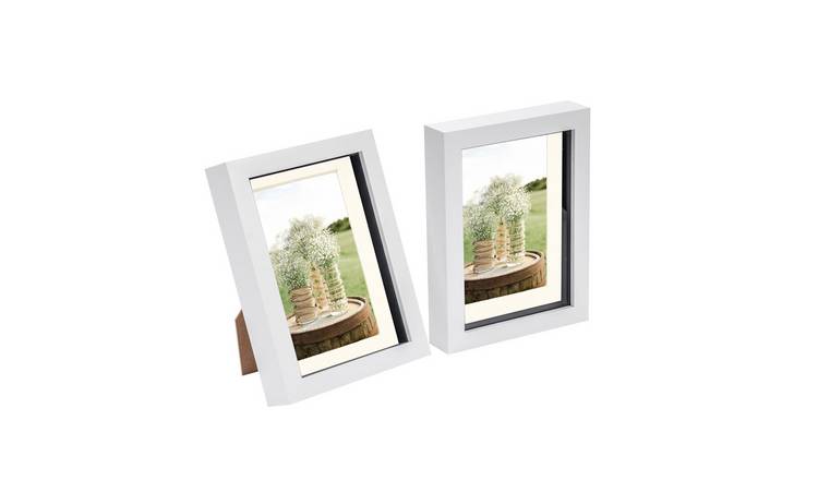 Nicola Spring 3D Box Photo Frames - 5 x 7" with Mount - Set of 2 - White