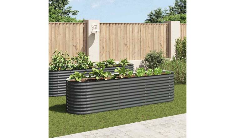 Walplus Galvanised Steel Raised Garden Bed - Grey - 320 x 80 x 81 cm