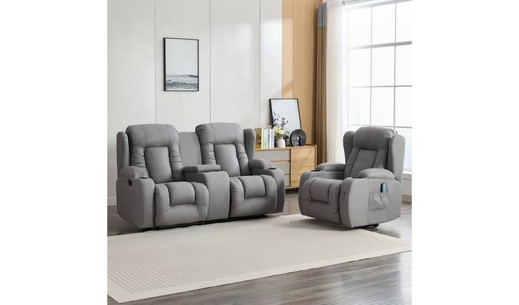 Furniture Online Caesar Manual Recliner Fabric 1+2 Seater Sofa Set - Grey