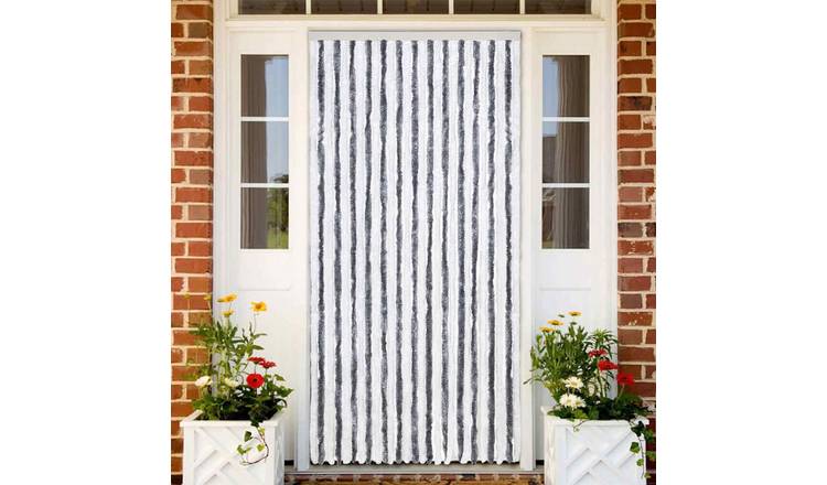 Walplus Chenille Insect Door Curtain - Grey and White - 118 x 220 cm
