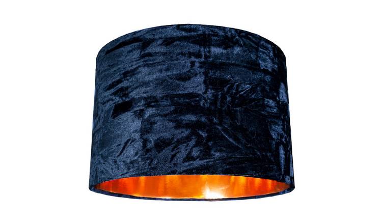 Happy Homewares Midnight Blue Crushed Velvet with Copper Inner Lampshade - 30cm