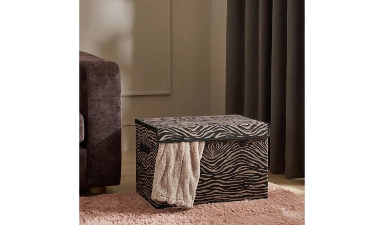 OHS Zebra Print Large Collapsible Storage Box With Lid - Natural