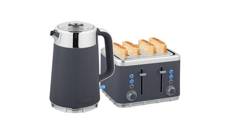 HOMCOM Stainless Steel Kettle and 4 Slice Toaster Set - Grey