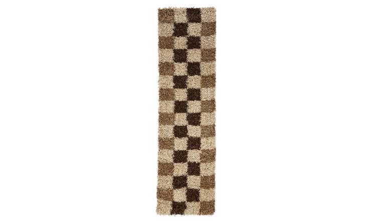 Mega Flooring Beige Shaggy Chequered Rug - 160 x 230cm