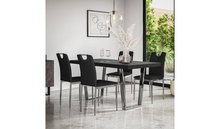 Furniture Online Aria Monza Black Top Dining Table & 4 Black Chairs