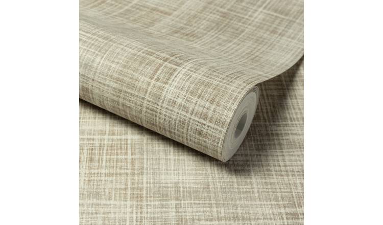 Grandeco Brushed Check Fabric Effect Textured Wallpaper - Neutral
