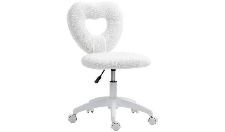 HOMCOM Armless Teddy Fleece Desk Chair with Height Adjustable - White
