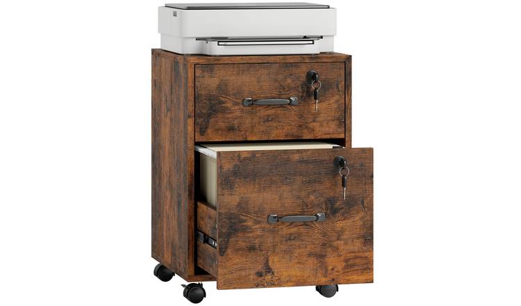 HOMCOM Wood Filing Cabinet with 2 Drawers and Hanging Folder - Rustic Brown