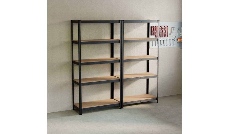 Home Vida 5 Tier 2 Bay Garage Shelf - Black