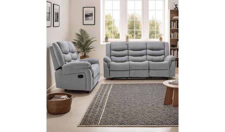 Furniture Online Seattle Manual Recliner Fabric 2+3 Seater Sofa Set - Grey