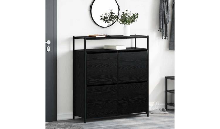 Walplus Engineered Wood Shoe Cabinet - Black Oak - 100 x 34 x 112 cm