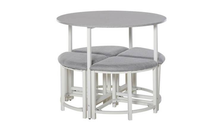 HOMCOM 5 Piece Modern Dining Table with 4 Upholstered Stools - Grey