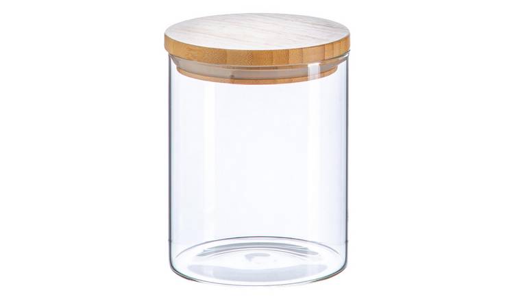 Argon Tableware Scandi Glass Storage Jar with Wooden Lid
