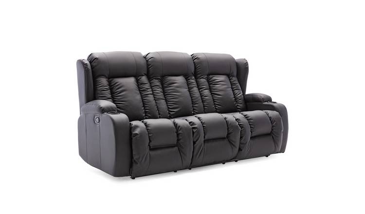 Furniture Online Caesar Electric Recliner 3 Seater Leather Sofa – Black