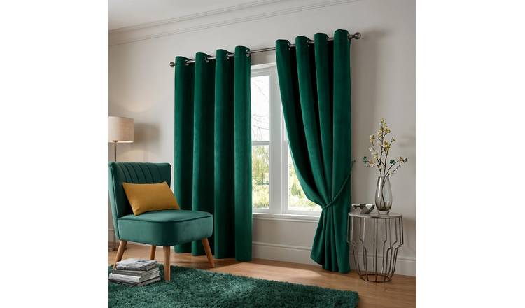 Luxury Living Velvet Eyelet Blackout Curtains 168cm x 137cm - Green