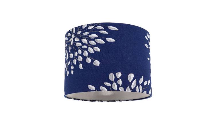 Happy Homewares Navy Midnight Blue Drum with Off-White Floral Lampshade - 25cm