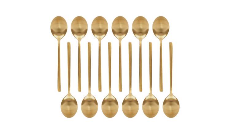Argon Tableware Stainless Steel Dessert Spoons - Gold - Pack of 12