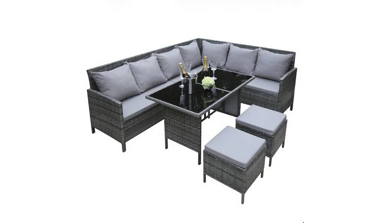 HomeGardenDirect Thalia 8 Seater Corner Sofa Set With Glass Tabletop - Grey