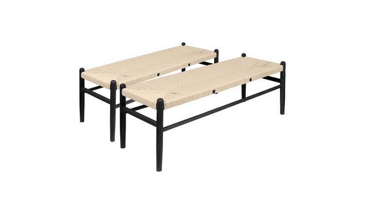 Wooden Scandi Danish Style Dining Benches - Black - Pack of 2