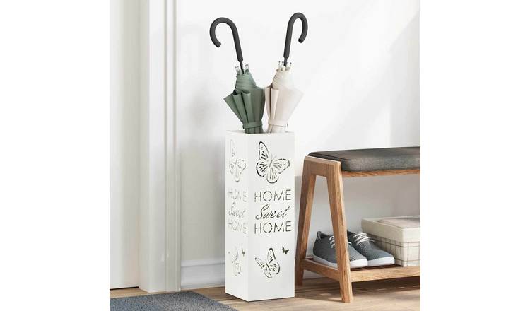 Walplus Umbrella Stand with Texted Storage Metal - White - 15.5 x 15.5 x 49 cm