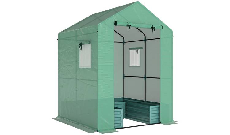 Outsunny Galvanised Raised Bed Walk-in Greenhouse – Green