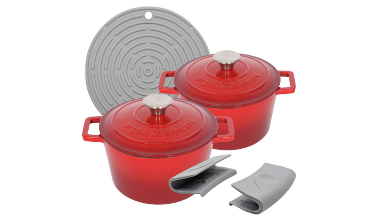 Argon Tableware Round Cast Iron Casserole Dishes - Red Ombre - Set of 2