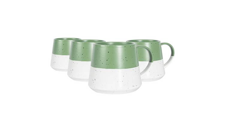 Nicola Spring Colour Block Flecked Belly 370ml Coffee Mugs Pack of 4 - Sage