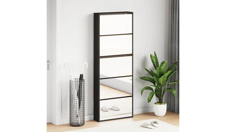 Walplus Engineered Wood Shoe Cabinet - Black - 63 x 17 x 169.5 cm