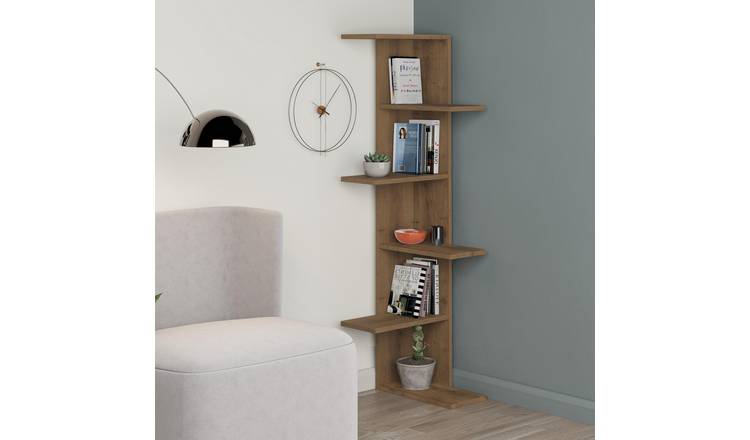 Decortie Saso Corner Particleboard Shelving Unit - Dark Oak