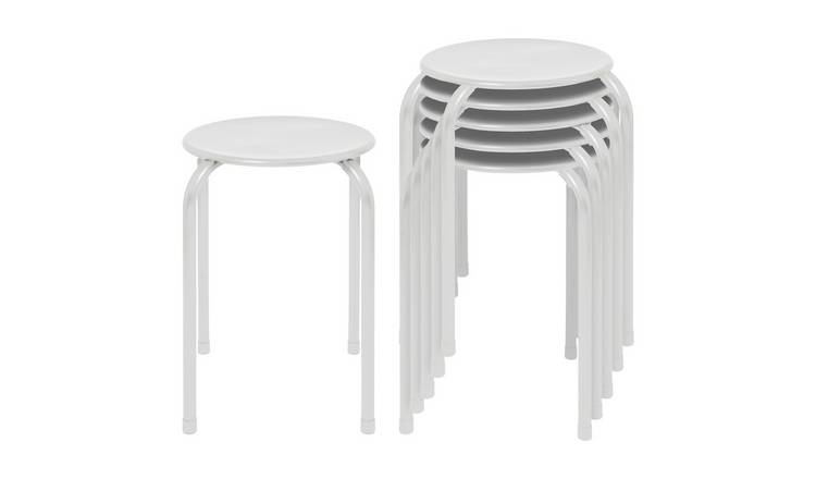 Harbour Housewares Metal Stacking Stools - Matt White - Pack of 6