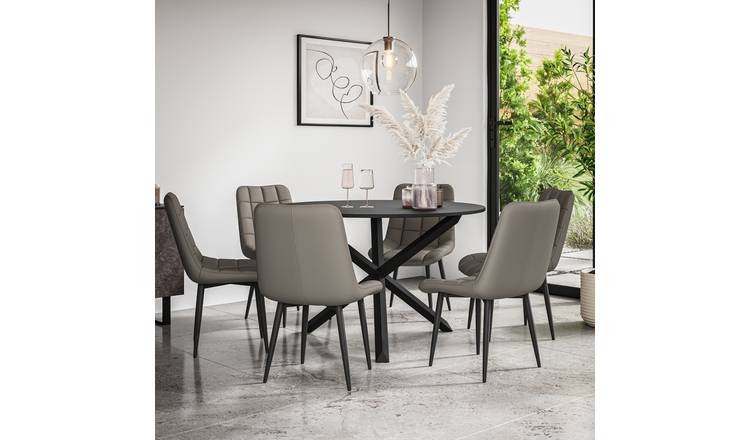 Furniture Online Malvern Nova Black Top Dining Table & 6 Grey Chairs