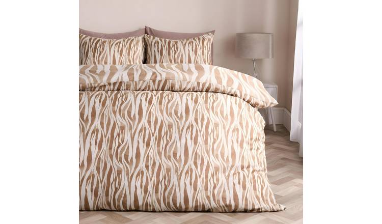 OHS Watercolour Zebra Print Duvet Cover Bedding Set - Beige - Double
