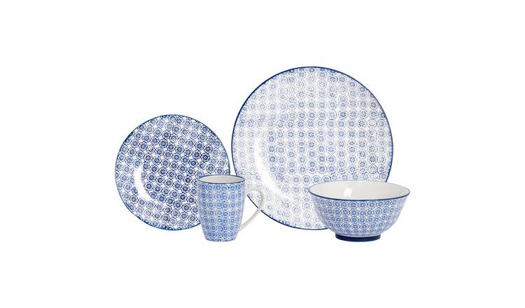 Nicola Spring 24 Piece Hand-Printed Dinner Set - Navy