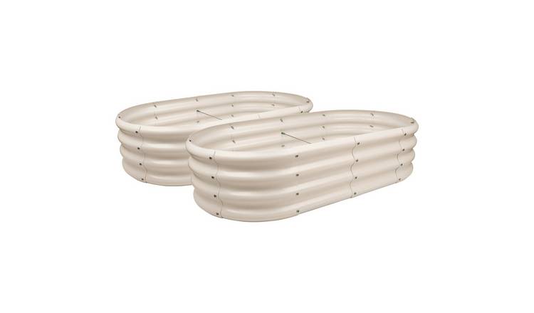Harbour Housewares Rounded Raised Garden Beds - 120 x 60 x 30cm - 2x Ivory