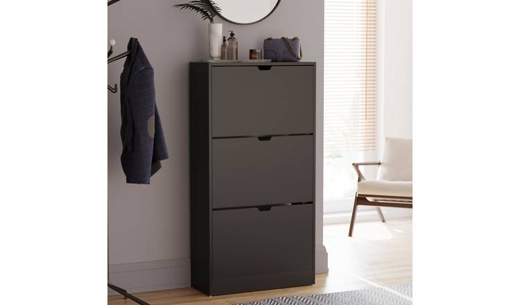 Vida Designs 3 Drawer Shoe Cabinet - Black