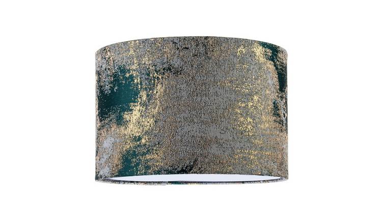 Happy Homewares Forest Green Jacquard Fabric with Metallic Lampshade - 30cm