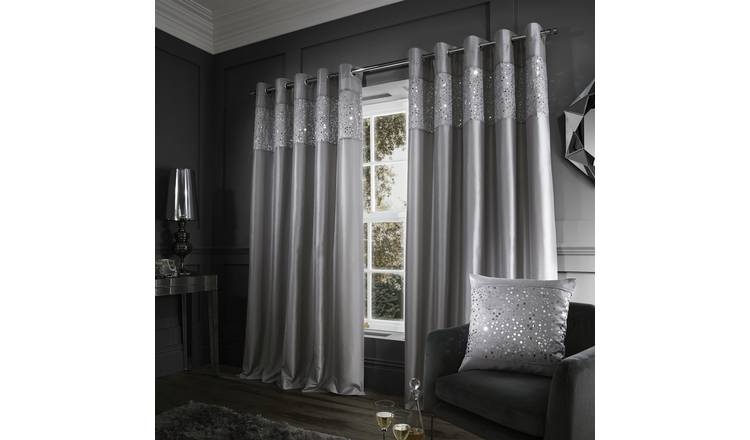 Catherine Lansfield Glitzy Eyelet Curtains - Grey - 229 x 229cm
