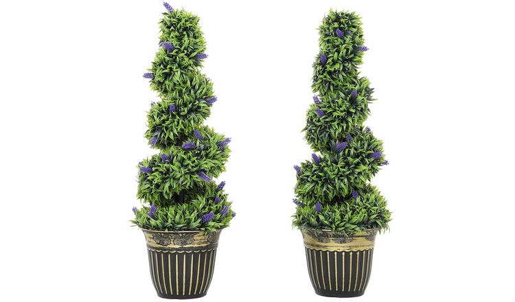 HOMCOM Set of 2 3FT Spiral Topiary Tree Artificial Boxwood- Blue