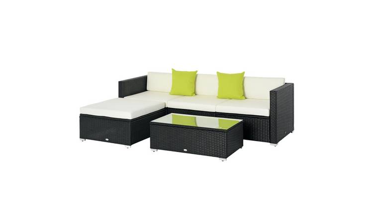 Outsunny 5 Piece PE Rattan Corner Garden Furniture Set - Black