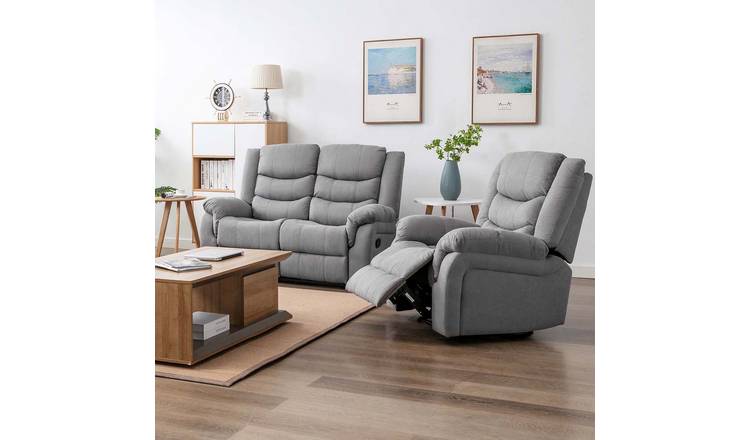 Furniture Online Seattle Manual Recliner Fabric 1+2 Seater Sofa Set - Grey