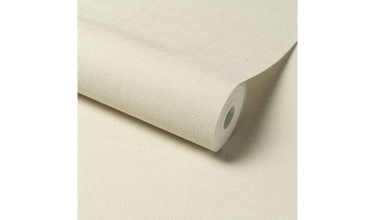 Grandeco Linen Effect Fabric Plain Textured Wallpaper - Cream