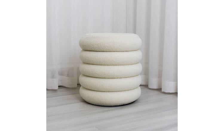 CARME Home Daisy Bouclé Storage Stool - Ivory