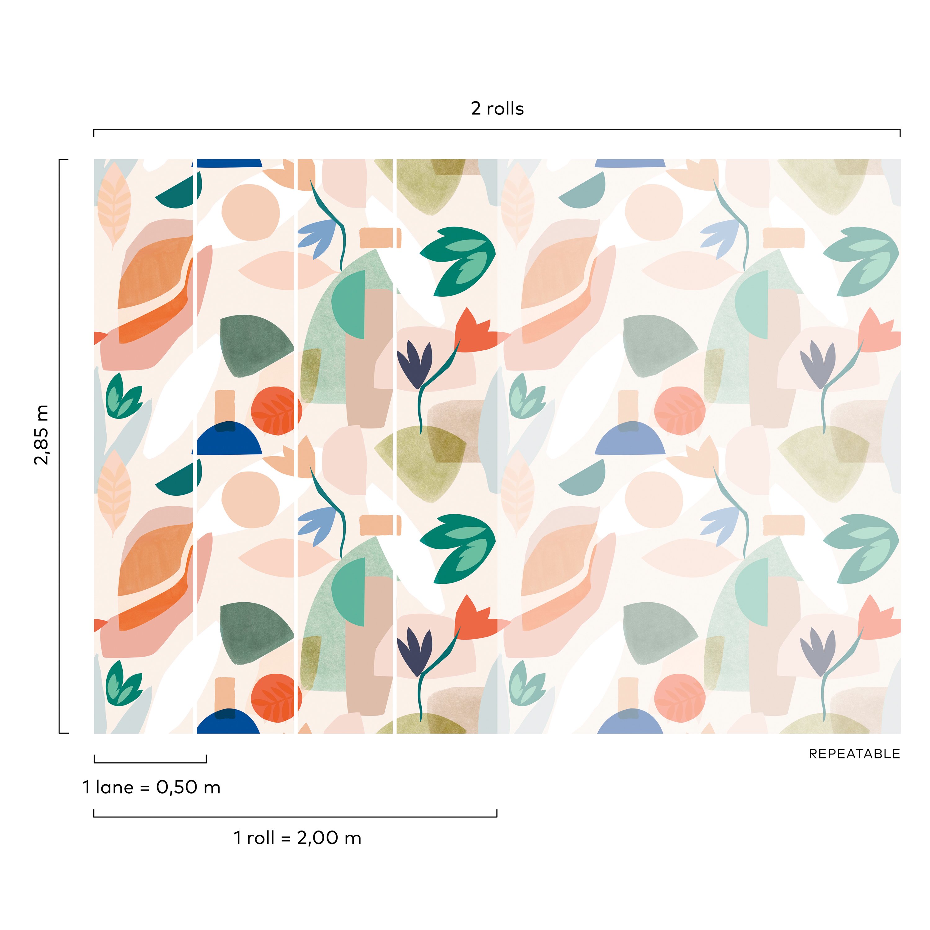 Grandeco Floral Pieces Eco 4 Lane Repeatable Wallpaper Mural - 2 x 2.8m - Image 3
