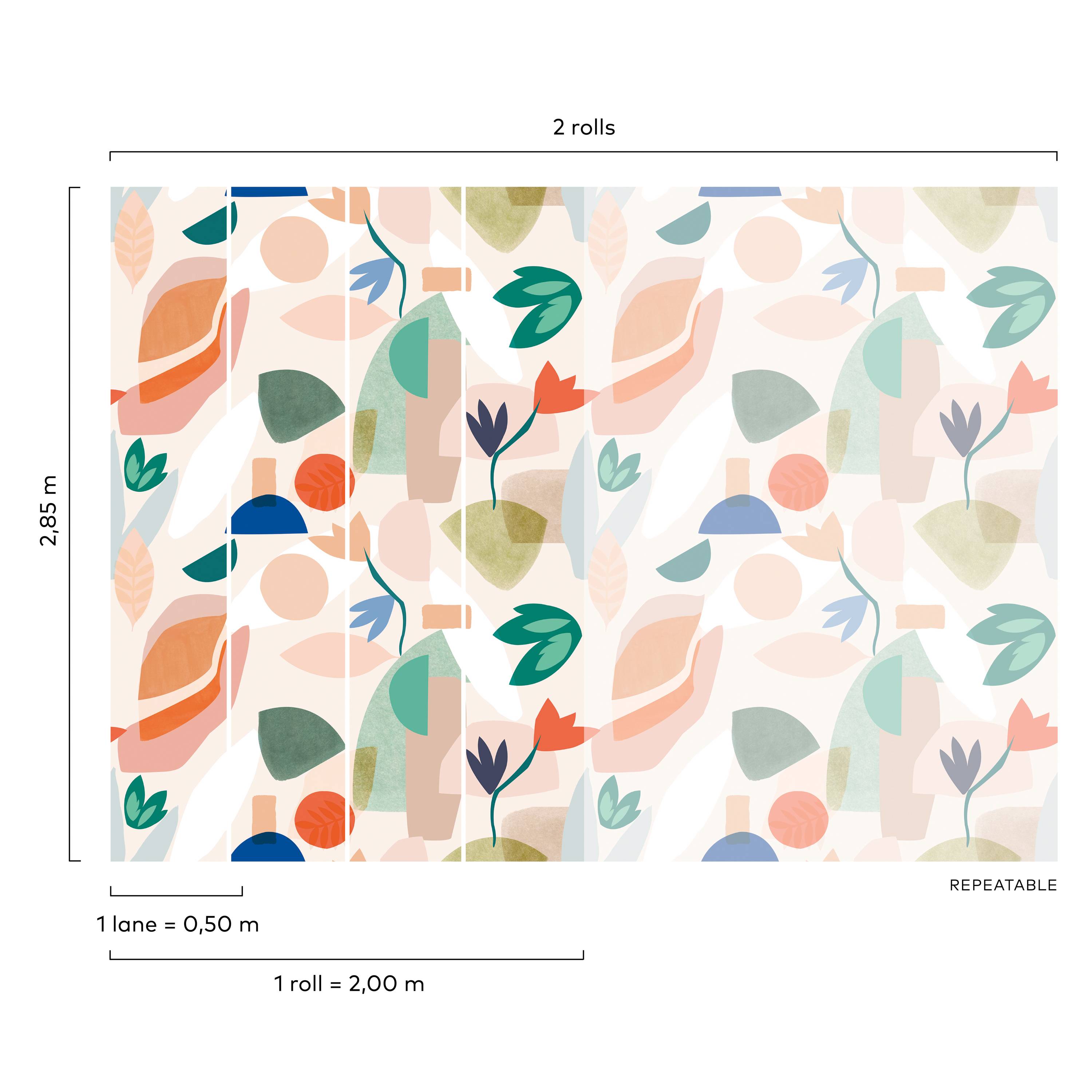 Grandeco Floral Pieces Eco 4 Lane Repeatable Wallpaper Mural - 2 x 2.8m - Image 3
