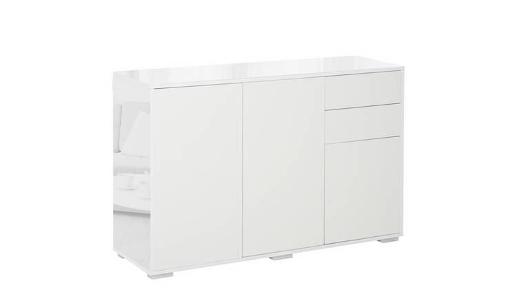 HOMCOM 3 Door High Gloss Storage Sideboard - White